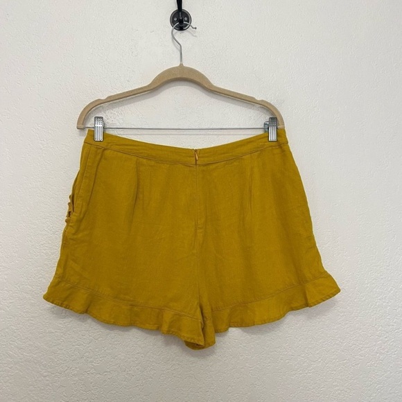June & Hudson Yellow Linen Blend Ruffle Hem Shorts Omens Medium Boho - Picture 5 of 9